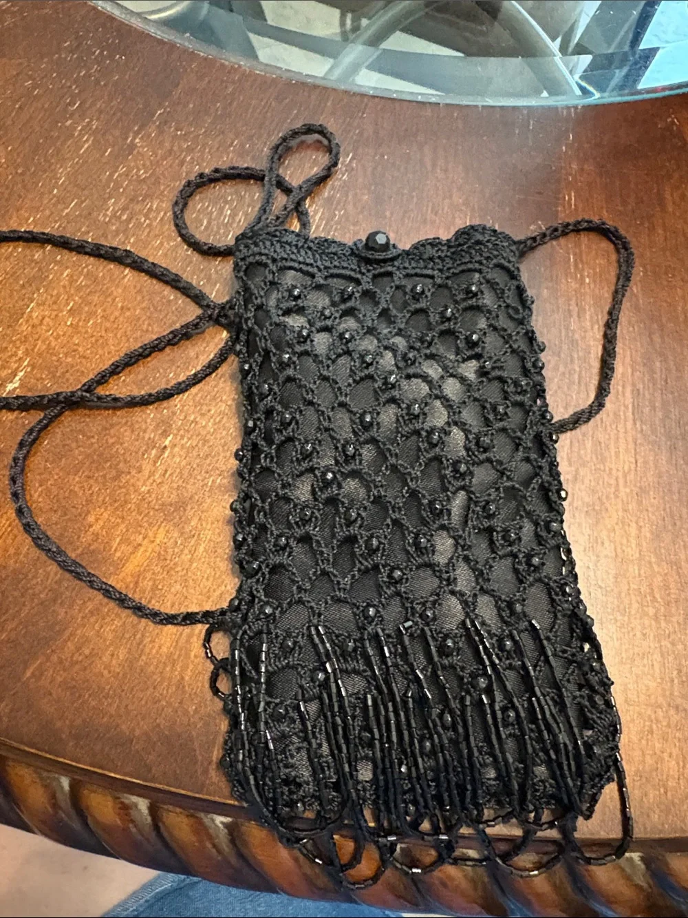 Black Crochet Fringe Crossbody Bag